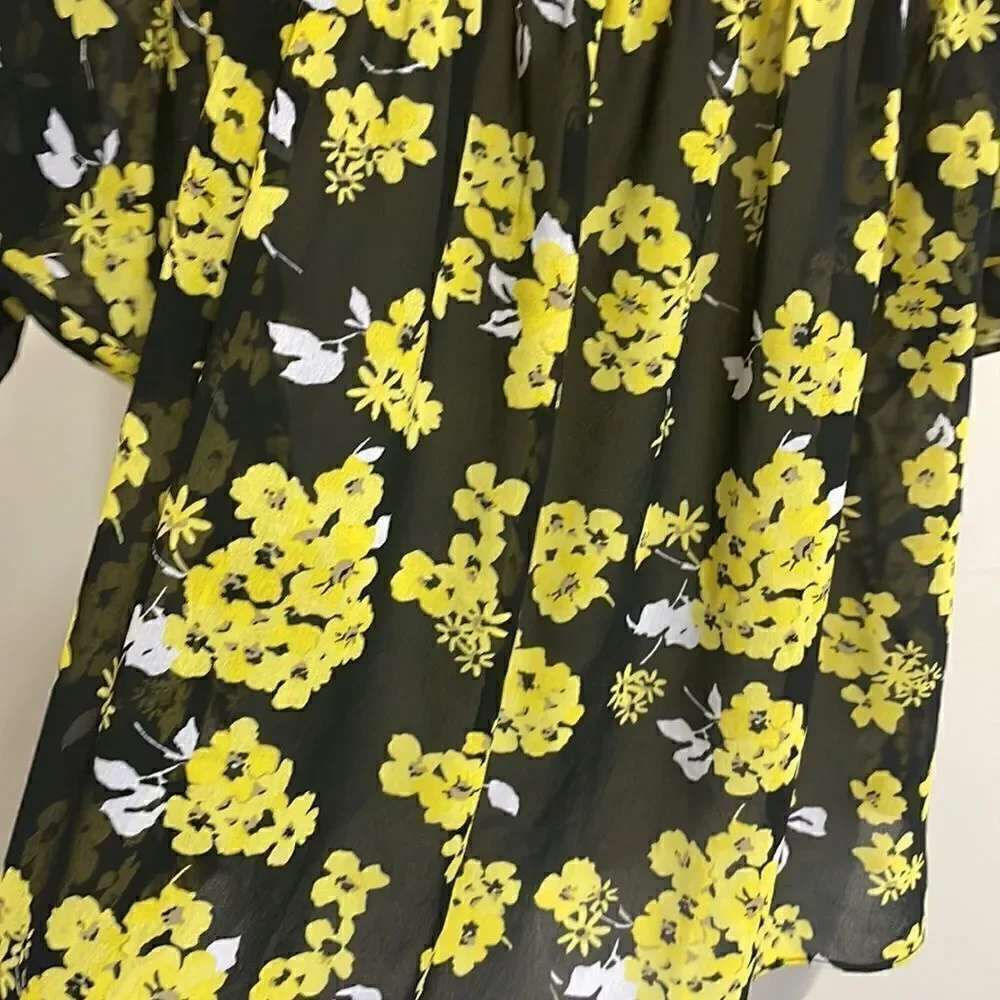 NWOT Michael Kors black and yellow floral shell oversized blouse.  Size XS